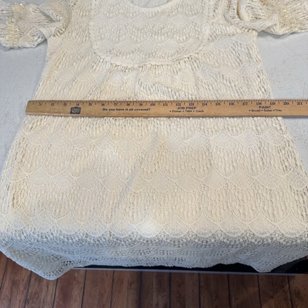 Back In The Saddle Ruffled Sleeve Scalloped Crochet Dress Boho Sz L Festival - Picture 6 of 8